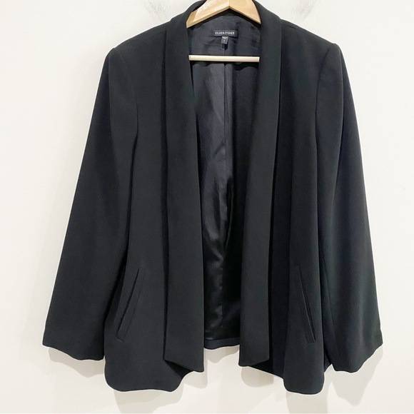 EILEEN FISHER Tropical Suiting Eco Poly Black Shaped Jacket Blazer Size Large - Picture 2 of 12